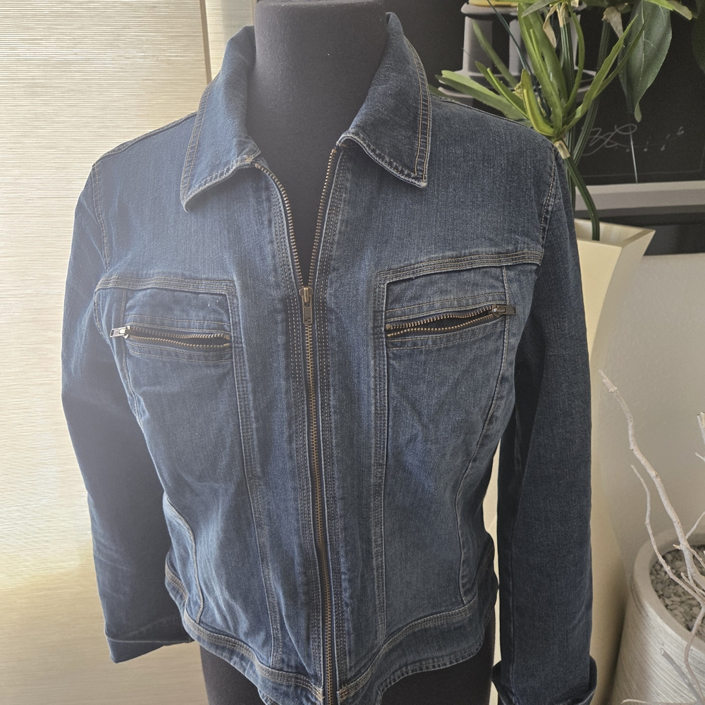 New York & Company Dark Blue Denim Jean Jacket
